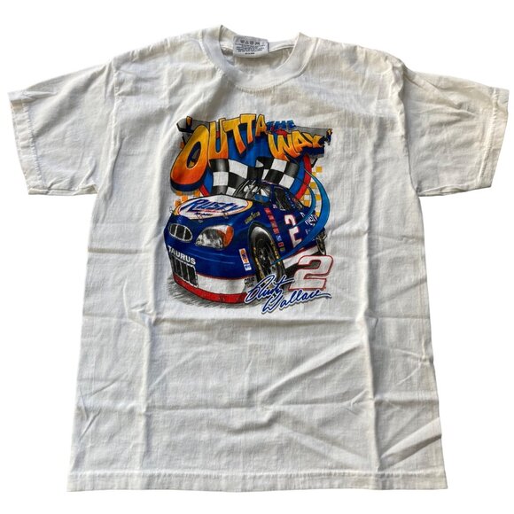 Vintage Rusty Wallace NASCAR "Outta The Way" T-Shirt Youth Size L No Time 2 Play - Picture 1 of 6